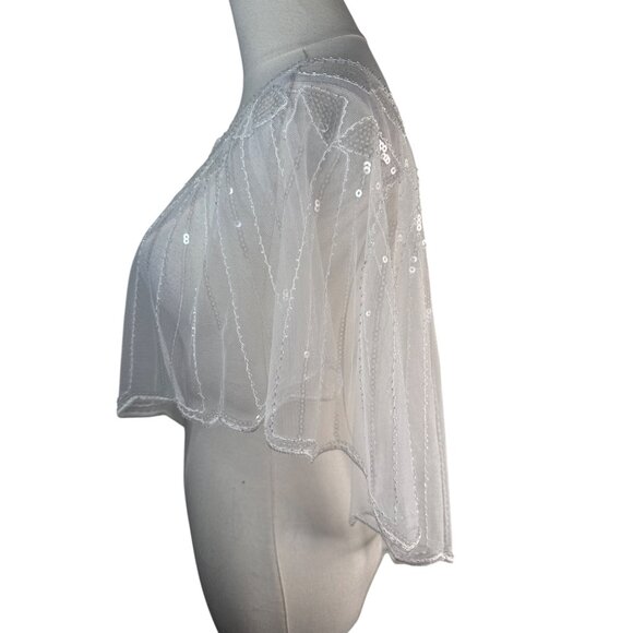 Vintage OS White Beaded Sequin Capelet Bridal Shawl - Picture 9 of 13